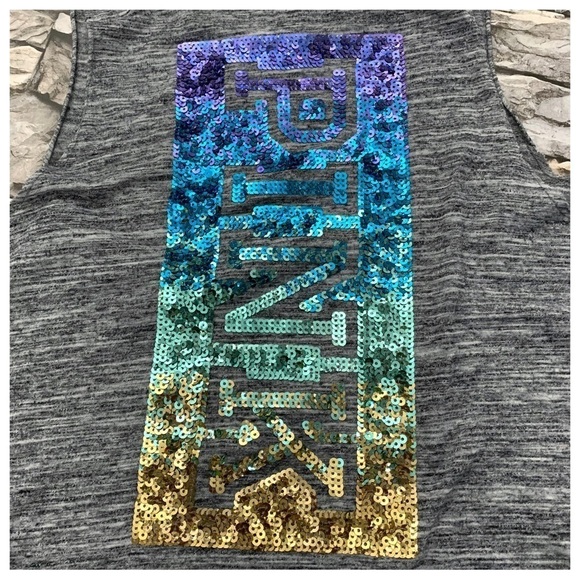 #2 PINK Victoria’s Secret Multicolor Sequins Embellished Gray Tank Top Shirt XS - Picture 4 of 5